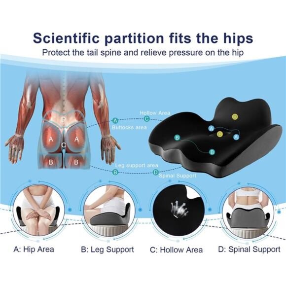 Orthopedic Seat Cushion,X Large Breathable Office Chair Cushion - Picture 4 of 8